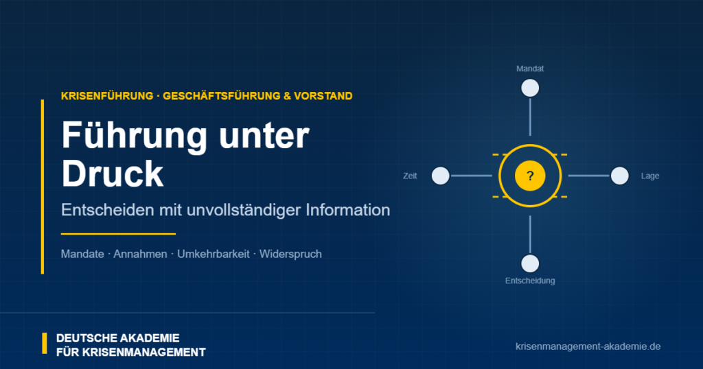 Führung unter Druck: Entscheidung im Krisenstab zwischen Mandat, Zeit und unvollständiger Lage – Deutsche Akademie für Krisenmanagement