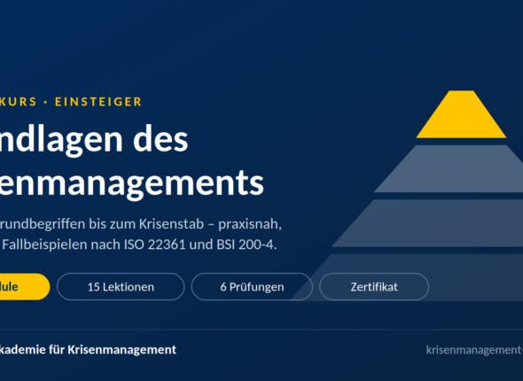 Cover des Online-Kurses Grundlagen des Krisenmanagements: 5 Module, 15 Lektionen, Zertifikat