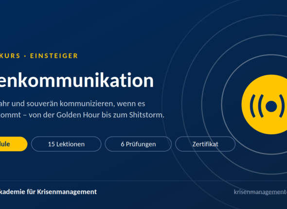 Cover des Online-Kurses Krisenkommunikation: 5 Module, 15 Lektionen, Zertifikat