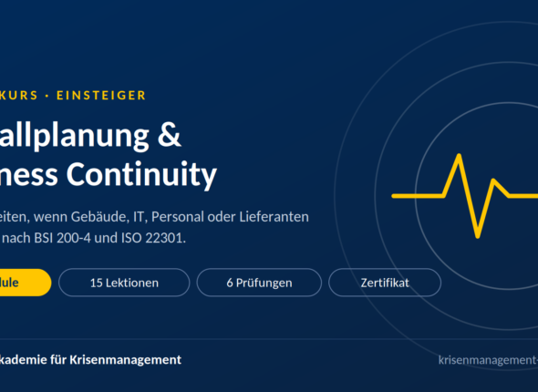 Cover des Online-Kurses Notfallplanung und Business Continuity: 5 Module, 15 Lektionen, Zertifikat