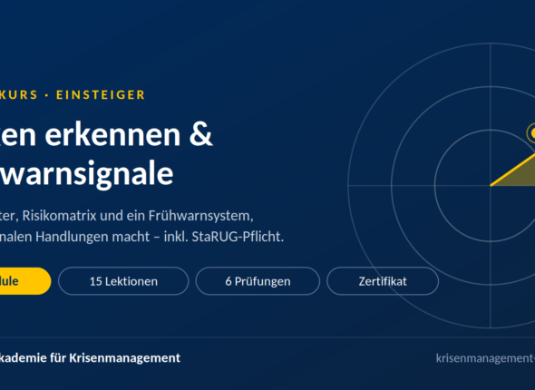 Cover des Online-Kurses Risiken erkennen und Frühwarnsignale: 5 Module, 15 Lektionen, Zertifikat