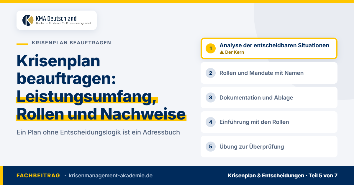 Krisenplan Beauftragen: Leistungsumfang, Rollen Und Nachweise | Krisenmanagement Leistungsumfang für einen krisenplan: entscheidungen, rollen, dokumentation, einführung, übung. Kma deutschland.