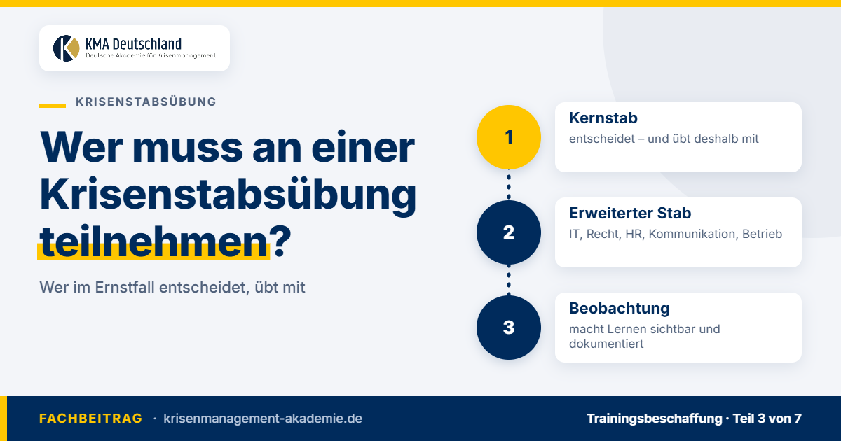 Teilnehmerkreis einer krisenstabsübung: kernstab, erweiterter stab, beobachtung. Kma deutschland.