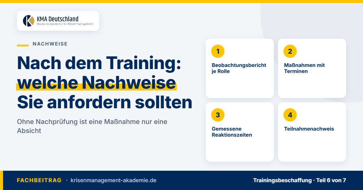 Nach Dem Training: Welche Nachweise Sie Anfordern Sollten | Krisenmanagement Vier nachweise nach einem krisentraining: bericht, maßnahmen mit terminen, gemessene reaktionszeiten, teilnahmenachweis. Kma deutschland.