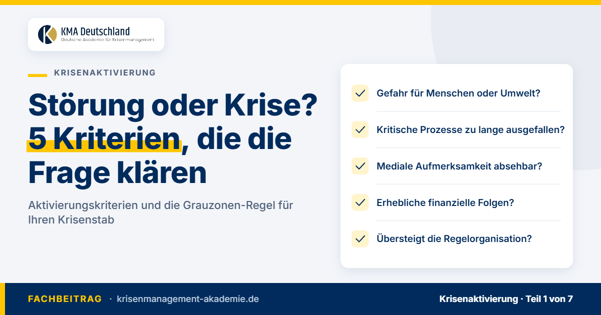 Störung oder krise: fünf aktivierungskriterien für den krisenstab als checkliste. Kma deutschland.
