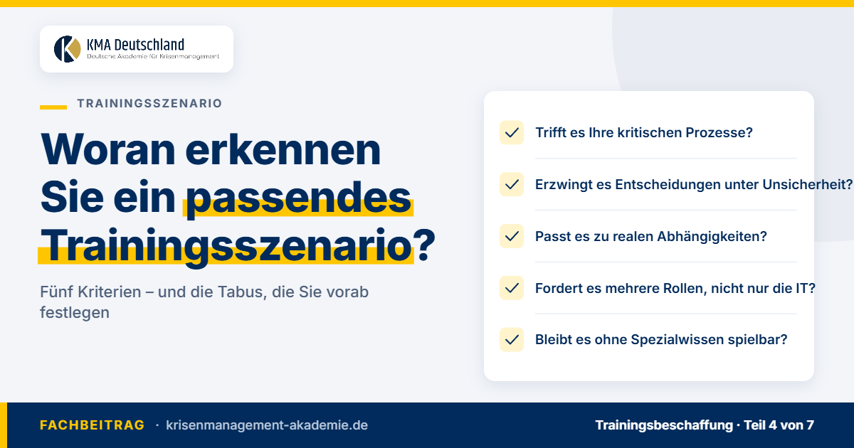 Fünf kriterien für ein passendes trainingsszenario als checkliste. Kma deutschland.