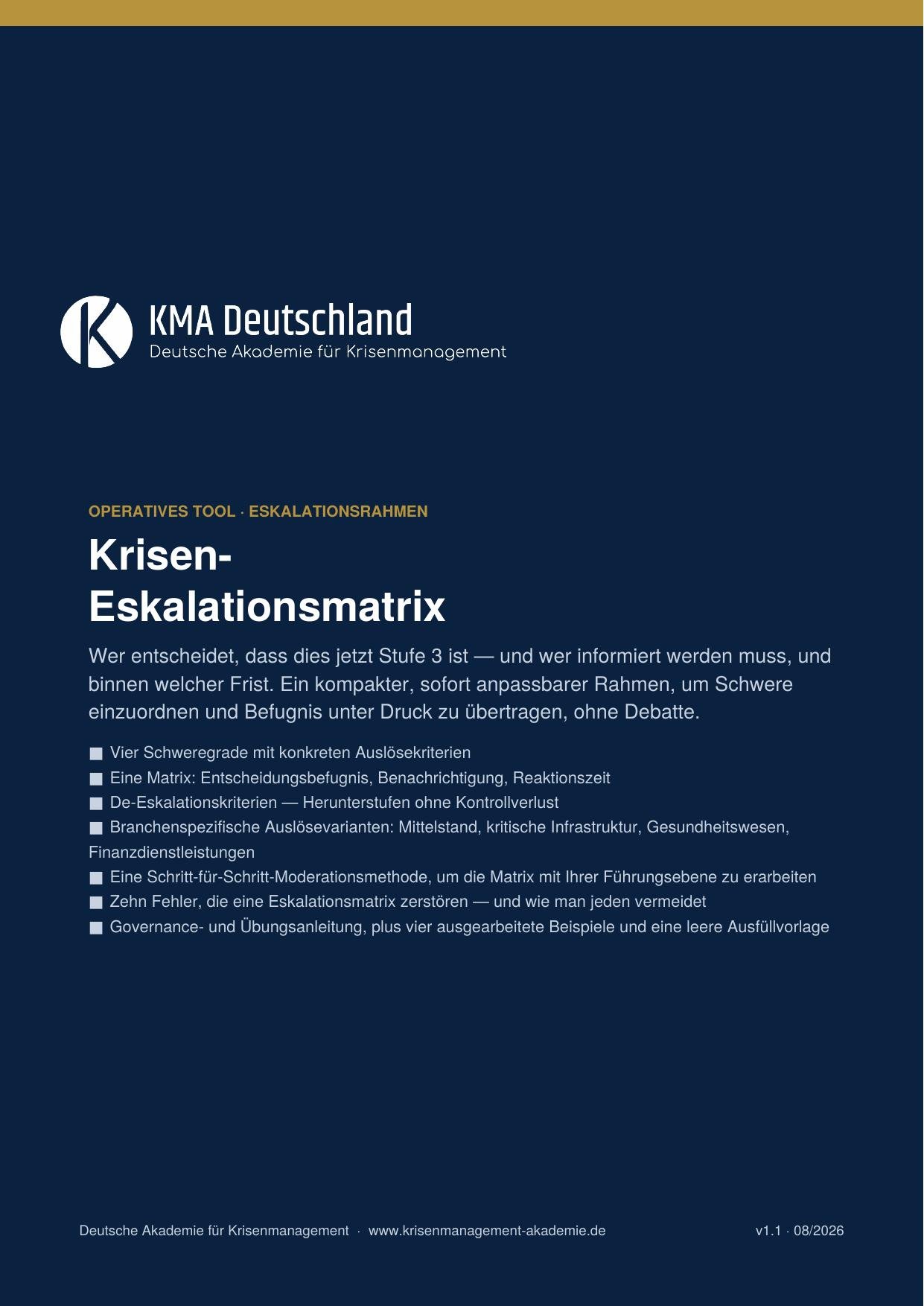 Titelseite des ebooks kriseneskalationsmatrix der deutschen akademie für krisenmanagement